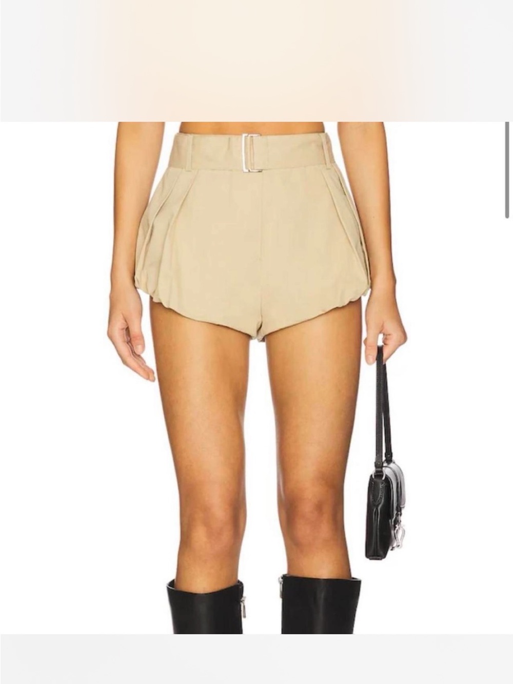 Lioness Beige High-Waist Pleated Shorts with Belt